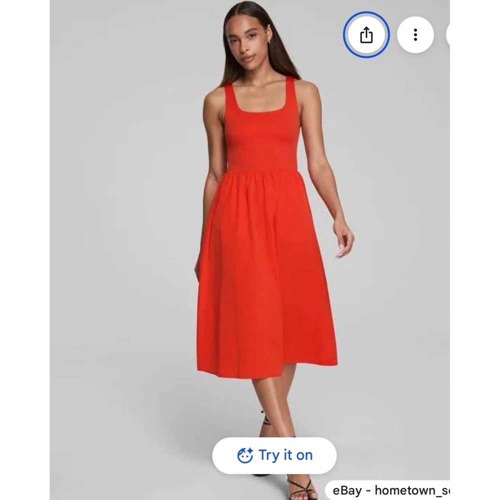 Spanx smooth jersey Midi Dress orange Sleeveless Pockets Size small